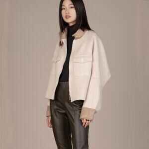 Mute by JL San Francisco Zipper Jacket - Wool - Cream & Brown - Size XS
